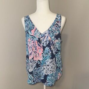 NWOT Lilly Pulitzer Blue and Pink Florin Tank Top Reversible to Navy M